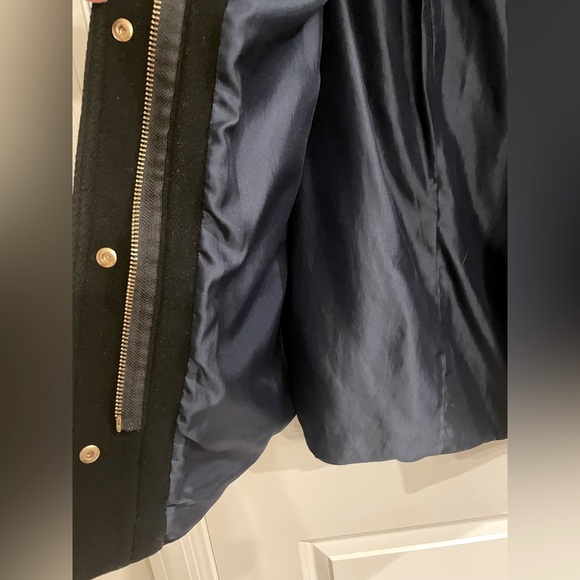 J. Crew Black Wool Winter Coat with Furry Hood - Size 2 - Picture 7 of 11